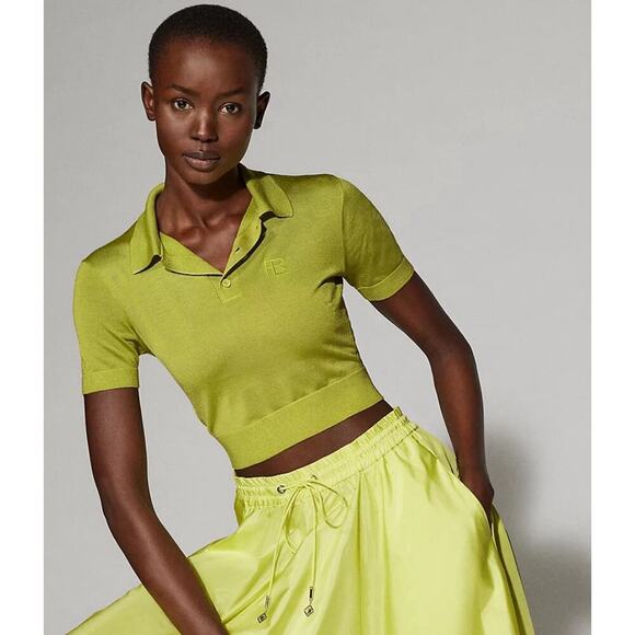 Ralph Lauren Collection Tops - Ralph Lauren Collection Purple Label Cropped Silk Jersey Polo Sweater Collar Top